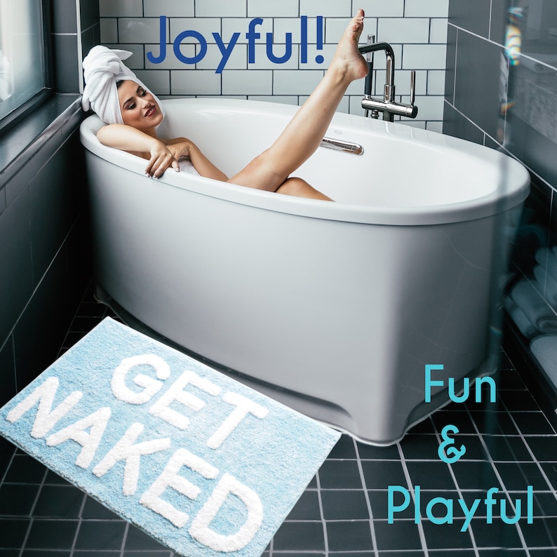 Get Naked Bath Mat Cute Funny Bathroom Rugs Baby Blue White Rug Shower Funny Bathroom Decor Fun Cute Bath Mat Non-Slip Washable image 4