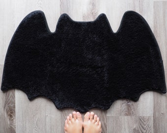 Bat Bath Mat Black Gothic Bathroom Decor Goth Rug Funny Cute Halloween Shower Rugs Funky Bedroom Aesthetic Fun Preppy Cool College Bathmat