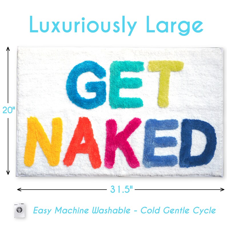 Get Naked Bath Mat Funny Cute Bathroom Rugs Rainbow White Multicolor Colorful Rug Shower Funny Bathroom Decor Fun Cute Bath Mat Washable image 3