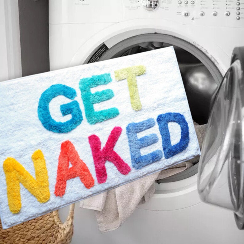 Get Naked Bath Mat Funny Cute Bathroom Rugs Rainbow White Multicolor Colorful Rug Shower Funny Bathroom Decor Fun Cute Bath Mat Washable image 8