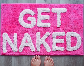 Get Naked Bath Mat Hot Pink Funny Cute Bathroom Rugs Magenta Peach Dark Pink Rug Shower Funny Bathroom Decor Girls Women Fun Cute Bath Mat