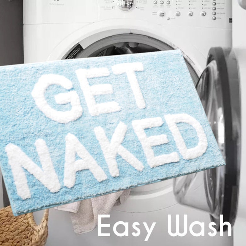 Get Naked Bath Mat Cute Funny Bathroom Rugs Baby Blue White Rug Shower Funny Bathroom Decor Fun Cute Bath Mat Non-Slip Washable image 7