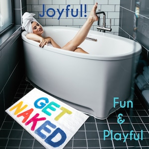 Get Naked Bath Mat Funny Cute Bathroom Rugs Rainbow White Multicolor Colorful Rug Shower Funny Bathroom Decor Fun Cute Bath Mat Washable image 7