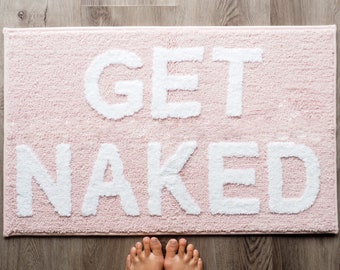 Get Naked Bath Mat Funny Cute Bathroom Rugs Pink White Shower Funny Bathroom Decor Fun Cute Bath Mat Non-Slip Washable Blush