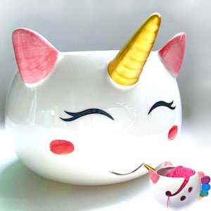 Unicorn Yarn Bowl for Knitting - Ceramic Knitting Bowl Extra Large 8.5”- Ceramic Yarn Bowl Crochet Accessories Yarn Holder Storage Gift