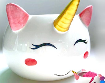Unicorn Yarn Bowl for Knitting - Ceramic Knitting Bowl Extra Large 8.5”- Ceramic Yarn Bowl Crochet Accessories Yarn Holder Storage Gift
