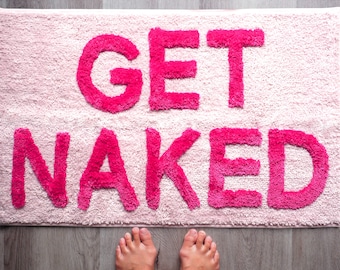 Get Naked Bath Mat Funny Cute Bathroom Rugs Pink Shower Funny Bathroom Decor Fun Cute Bath Mat Non-Slip Washable