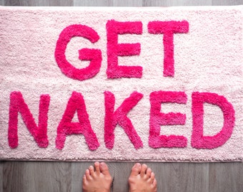 Get Naked Bath Mat Funny Cute Bathroom Rugs Pink Shower Funny Bathroom Decor Fun Cute Bath Mat Non-Slip Washable