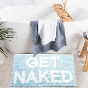 Get Naked Bath Mat Cute Funny Bathroom Rugs Baby Blue White Rug Shower Funny Bathroom Decor Fun Cute Bath Mat Non-Slip Washable image 6