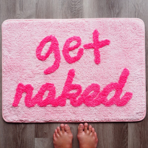 Get Naked Bath Mat Hot Pink Funny Cute Bathroom Rugs Magenta Peach Dark Pink Rug Shower Funny Bathroom Decor Girls Women Fun Cute Bath Mat