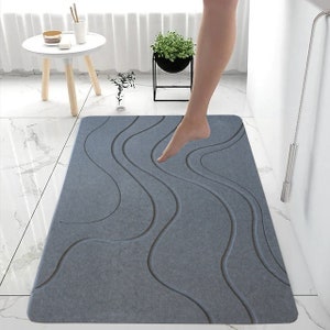 Stone Bath Mat Diatomaceous Earth Rug Bathroom Fast-Drying Absorbent Natural Diatomite Bath Stone Mat Stone Shower Mat Non-Slip Waves