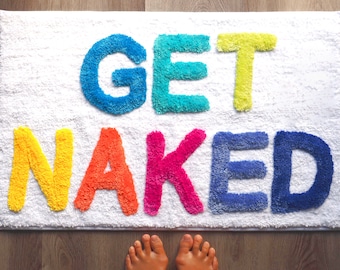 Get Naked Bath Mat Funny Cute Bathroom Rugs Rainbow White Multicolor Colorful Rug Shower Funny Bathroom Decor Fun Cute Bath Mat Washable
