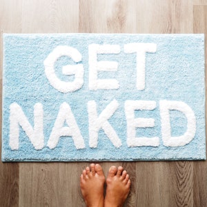 Get Naked Bath Mat Cute Funny Bathroom Rugs Baby Blue White Rug Shower Funny Bathroom Decor Fun Cute Bath Mat Non-Slip Washable
