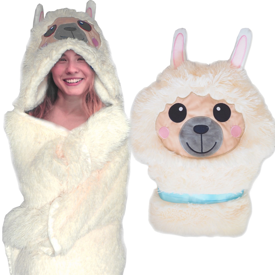 Llama Blanket Adults Alpaca Hooded Blanket Sherpa Fleece Llama Hoodie