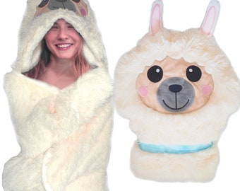 Llama Blanket Adults Alpaca Hooded Blanket Sherpa Fleece Llama