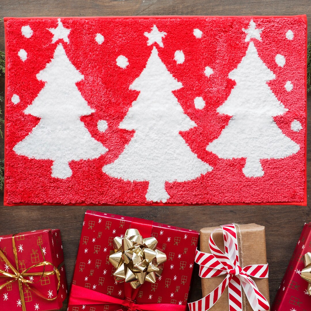 Evovee Red Christmas Bath Mat Christmas Bathroom Decor Festive Etsy