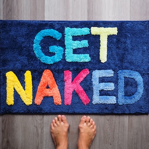 Get Naked Bath Mat Funny Cute Bathroom Rugs Blue Rainbow Rug Shower Funny Bathroom Decor Fun Cute Bath Mat Non-Slip Washable