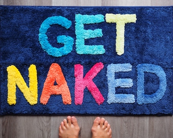 Get Naked Bath Mat Funny Cute Bathroom Rugs Blue Rainbow Rug Shower Funny Bathroom Decor Fun Cute Bath Mat Non-Slip Washable