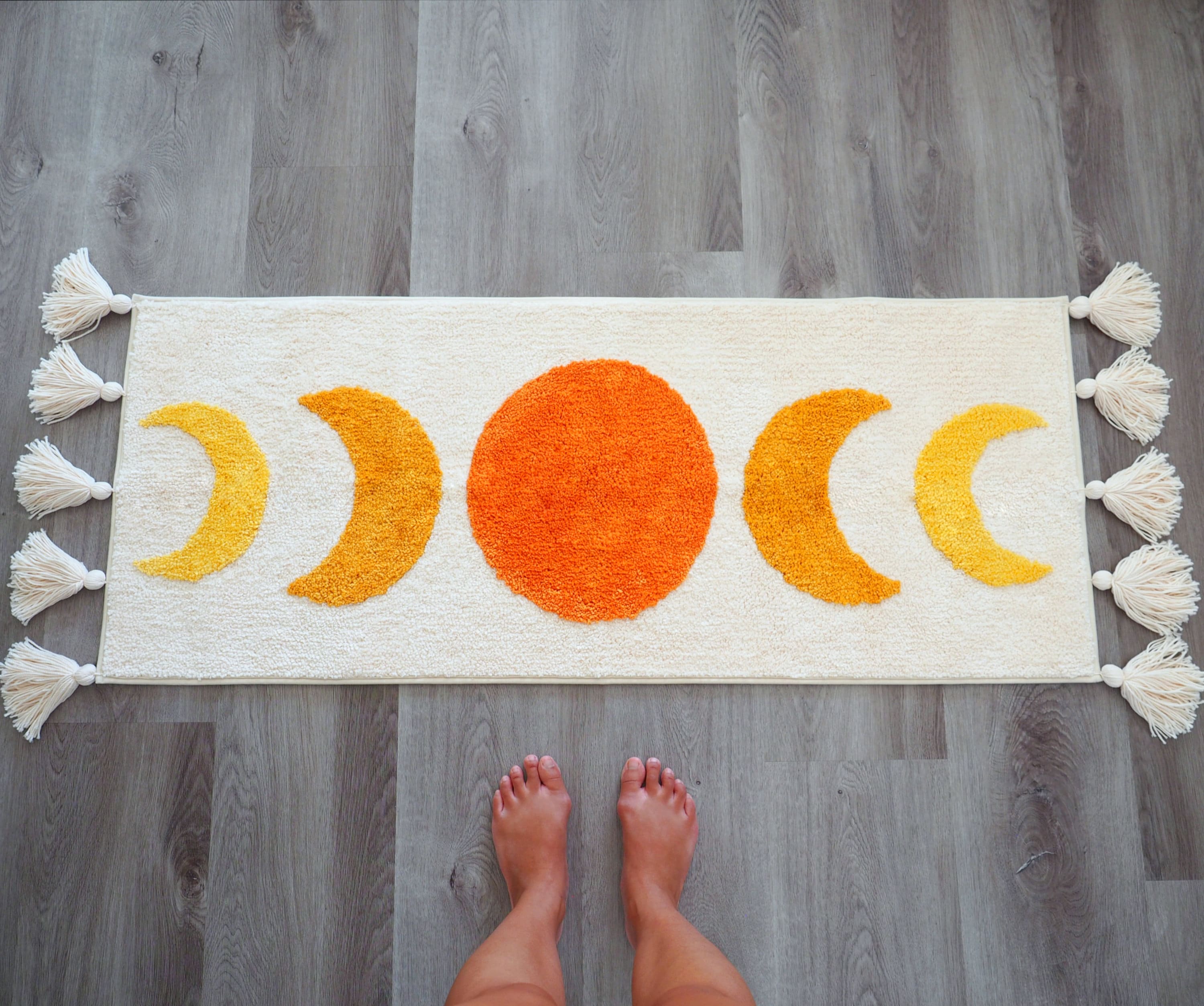 Boho Bathroom Rugs Runner Non-Slip Moon Phases Microfiber Bohemian Bath  Mats Washable Carpet for Tub, Shower, Bedroom, Beige, 20x50