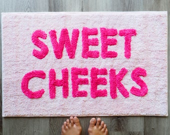 Sweet Cheeks Bath Mat Hot Pink Blush Cute Bathroom Rugs Girls Hello Gorgeous Peach Coral Funny Shower Fun Bathroom Decor Non-Slip Washable