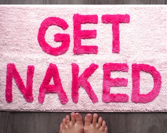 Get Naked Bath Mat Funny Cute Bathroom Rugs Pink Shower Funny Bathroom Decor Fun Cute Bath Mat Non-Slip Washable
