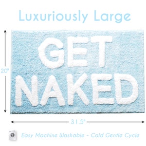 Get Naked Bath Mat Cute Funny Bathroom Rugs Baby Blue White Rug Shower Funny Bathroom Decor Fun Cute Bath Mat Non-Slip Washable image 2