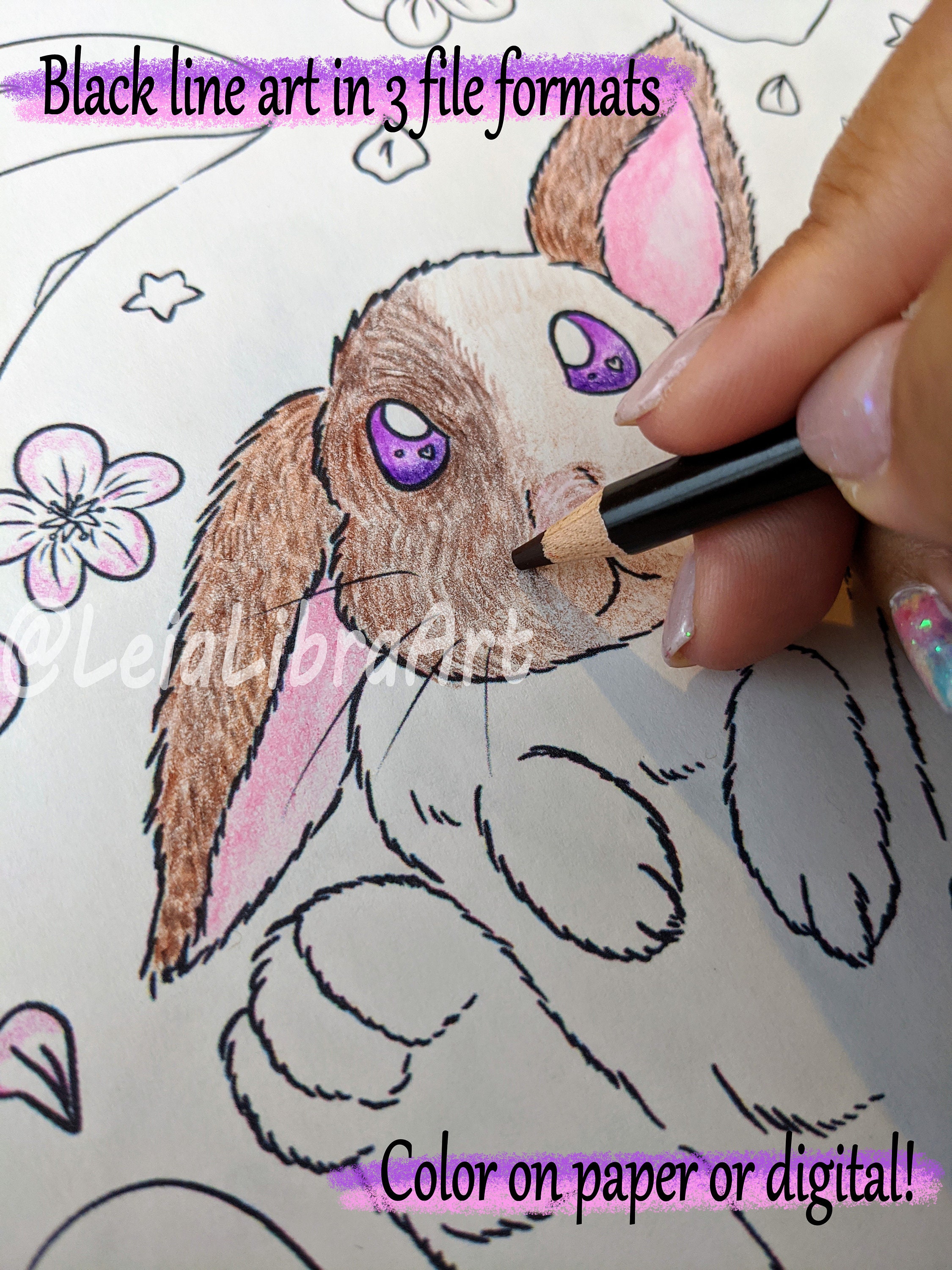 Printable Bunny Coloring Page - Digital Download - Cute Spring