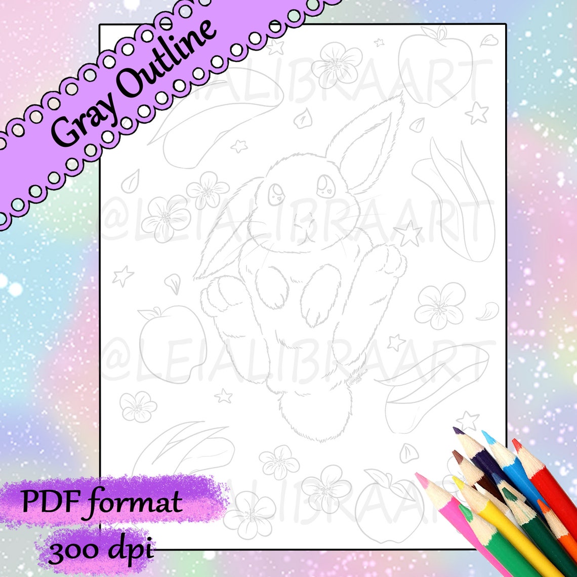 Printable Bunny Coloring Page - Digital Download - Cute Spring