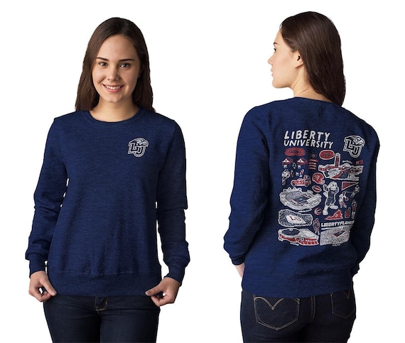 Liberty Flames Hand Sketched Artwork Navy Crewneck Sweatshirt for