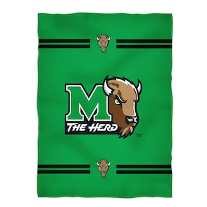 Marshall Thundering Herd MU Vive La Fete Game Day Soft Premium Fleece Green Throw Blanket 40" x 58" Logo and Stripes