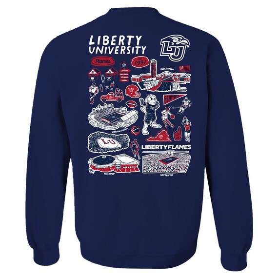 Liberty Flames Hand Sketched Artwork Navy Crewneck Sweatshirt for