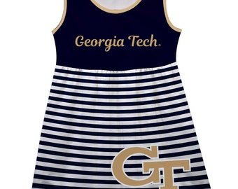 Georgia Tech Yellow Jackets Big Logo Blue And White Stripes Tank Dress