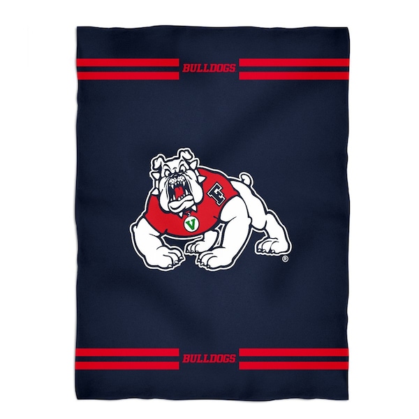 Fresno State Bulldogs Vive La Fete Game Day Soft Premium Fleece Navy Throw Blanket 40 x 58" Logo and Stripes"