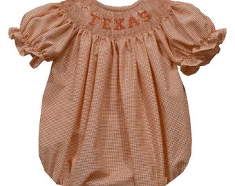 Texas Smocked Rust Gingham Short Sleeve Girls Bubble