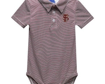 Florida State Seminoles Embroidered Maroon Stripe Knit Polo Bodysuit
