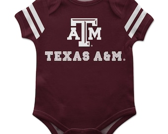 Texas AM Aggies Maroon Short Sleeve Onesie With White Stripes