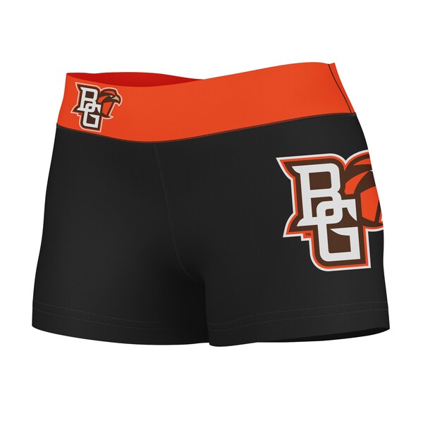 Bowling Green Falcons Vive La Fete Logo on Thigh and Waistband Black & Orange Women Yoga Booty Workout Shorts 3.75 Inseam"