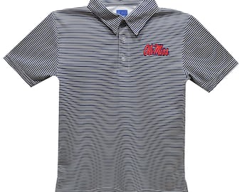 Ole Miss Rebels Embroidered Navy Stripes Short Sleeve Youth Polo Box Shirt