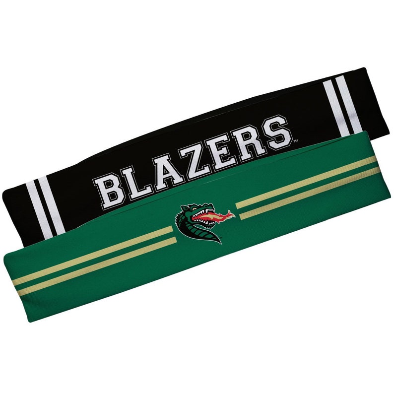 Alabama At Birmingham Green And Black Stripes Headband Set