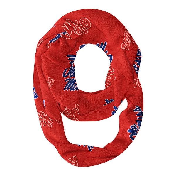 Mississippi Rebels All Over Logo Red Infinity Scarf