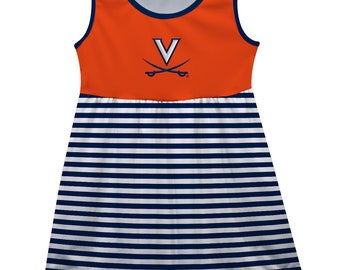 UVA Cavaliers Orange and Blue Sleeveless Tank Dress with Stripes on Skirt by Vive La Fete