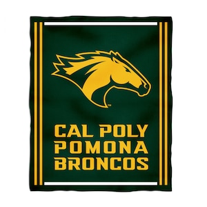 May include: A dark green blanket featuring the Cal Poly Pomona Broncos logo. The logo is a gold horse head with the text "CAL POLY POMONA BRONCOS" in gold. The blanket has a gold border with white accents.