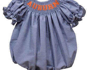Auburn Smocked Navy Gingham Short Sleeve Girls Bubble
