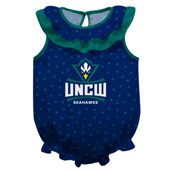 UNC Wilmington Seahawks UNCW Swirls Navy Sleeveless Ruffle