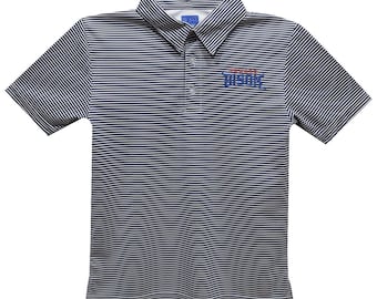 Camisa polo juvenil de manga corta con rayas azul marino bordadas de la Universidad Howard