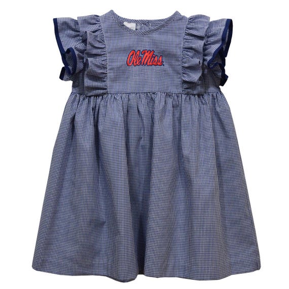 Ole Miss Rebels Embroidered Navy Gingham Girls Ruffle Dress Etsy