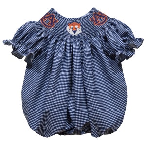 Auburn Tigers Smocked Navy Giangham Short Sleeve Girls Bubble