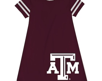 Texas A&m Big Logo Maroon Stripes Short Sleeve A Line Dress