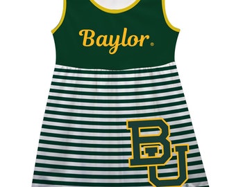 Baylor Bears Big Logo Green And White Stripes Tank Dress