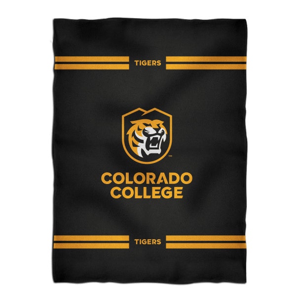 Colorado College Tigers Vive La Fete Game Day Soft Premium Fleece Black Throw Blanket 40" x 58" Logo and Stripes